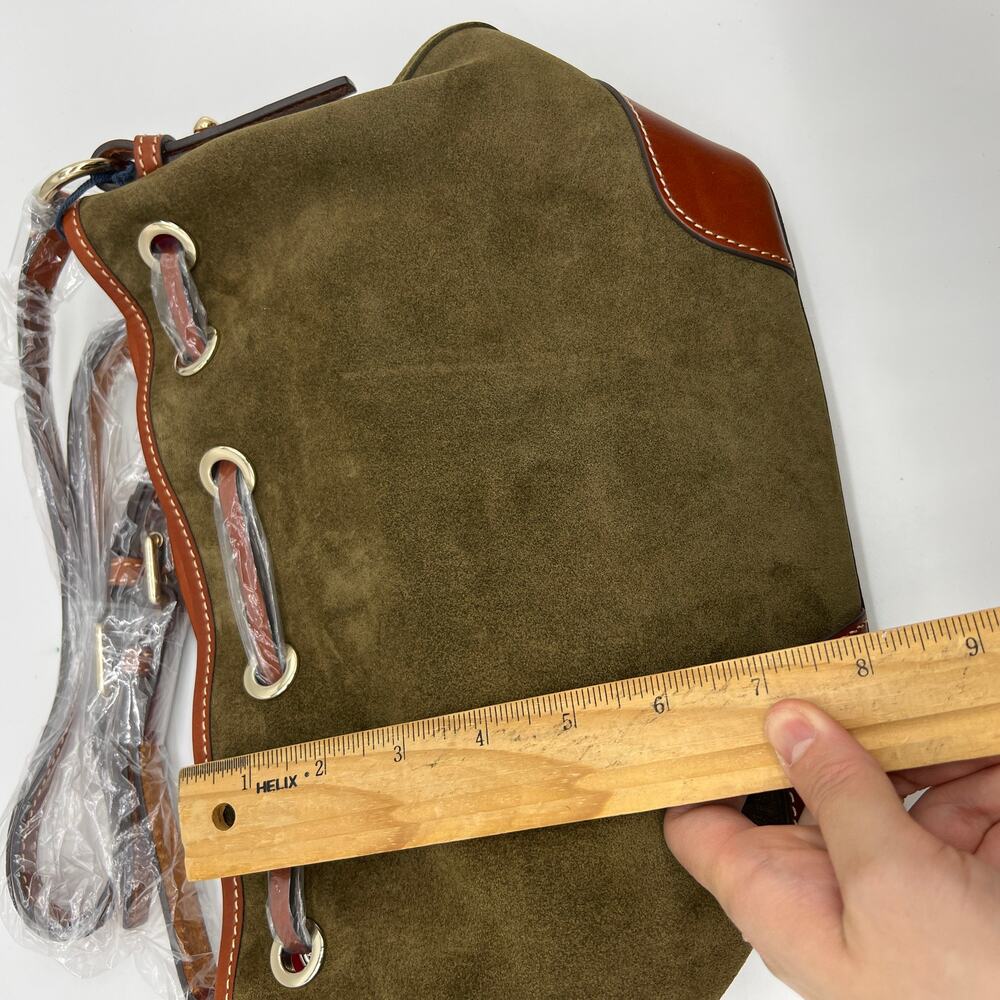 Dooney & Bourke Suede Drawstring Crossbody Olive Crossbody Handbags - Picture 7 of 15